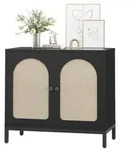 Sideboard Kommode mit 2 F&auml;cher 2 Rattan T&uuml;ren Anrichte Schrank Beistellschrank