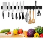Magnetleiste Messer 60 cm Schwarz Edelstahl 3 Haken Selbstklebend
