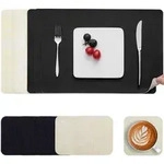 Tischsets Abwaschbar Rutschfest Kunstleder Cremewei&szlig; Schwarz 6er Set