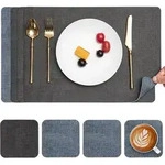 Tischsets abwaschbar Kunstleder rutschfest 4er Grau Hellblau 4er Set