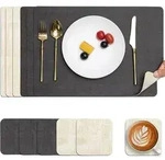 Tischsets abwaschbar Kunstleder rutschfest 6er Grau Cremewei&szlig; 6er Set