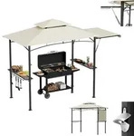 LZQ Grillpavillon mit Seitenmarkise Doppeldach BBQ Pavillon Grill&uuml;berdachung...