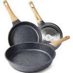 Antihaftbeschichtete Bratpfannen Set Induktion 20cm 24cm 28cm - Granit