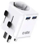 SBS Universal-Reiseadapter &ndash; EU 2xUSB-A &ndash; wei&szlig;