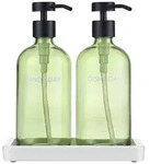 Glas Seifenspender Gr&uuml;n, Refillable Hand Soap Dispenser for Kitchen | Soap...