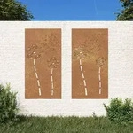 vidaXL 2-tlg. Garten-Wanddeko 105x55 cm Cortenstahl Blumen-Design