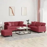 vidaXL 3-tlg. Sofagarnitur mit Kissen Weinrot Kunstleder