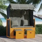 vidaXL Strandkorb mit Kissen Poly Rattan & Massivholz Schwarz & Grau