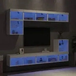 vidaXL 8-tlg. Wohnwand mit LED-Beleuchtung Wei&szlig; Holzwerkstoff