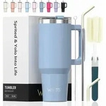 Thermobecher Kaffeebecher Edelstahl Vakuum Strohhalm 591 ml Smogblau