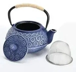 Teekanne Gusseisen mit Edelstahl Siebeinsatz 1000ml Tee Pot Blau