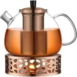 Teekanne Glas Teesieb 1500ml Teew&auml;rmer Edelstahl Kupferfarben