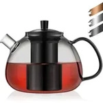 Teekanne Borosilikatglas 1500ml Edelstahlsieb 1500ml Schwarz-1500ml