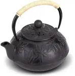 Teekanne Gusseisen Teekessel Edelstahlsieb 800ml Schwarz Ahornbl&auml;tter