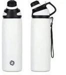 Trinkflasche Edelstahl Magnetdeckel 1L BPAfrei Thermo Wei&szlig; 1000 ml