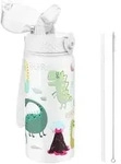Trinkflasche Kinder Edelstahl Strohhalm Wei&szlig;er Dinosaurier 550ml 18oz