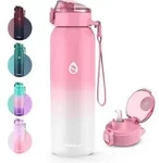 WEMEET Trinkflasche 18/10 Edelstahl mit Abnehmbare Strohhalm 500ML,...