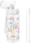 Trinkflasche Edelstahl Kinder Strohhalm Wei&szlig;er Regenbogen 550ml 18oz