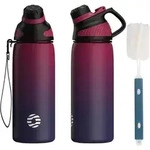 Trinkflasche Edelstahl BPAfrei Magnetverschluss 1L Rot&lila 600 ml