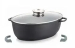 Alu Guss Oval Br&auml;ter &oslash;38cm Induktion Topf Schmortopf Marmorbeschichtung