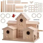 Vogelhaus Kiefer natur mit mehreren Einstiegen, bel&uuml;ftet, montagefertig