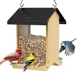 iBorn Vogelfutterspender Metall mit wetterfestem Dach schwarz