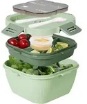 Salatbeh&auml;lter F&auml;cher Lunchbox Besteck Kinder ToGo 1700 ML Dunkelgr&uuml;n