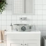 vidaXL Aufsatzwaschbecken Grau und Blau Oval 47x33x13 cm Keramik