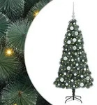 vidaXL K&uuml;nstlicher vorbeleuchteter Weihnachtsbaum mit Kugelset Gr&uuml;n
