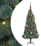 vidaXL K&uuml;nstlicher vorbeleuchteter Weihnachtsbaum mit Kugelset Gr&uuml;n