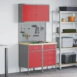 vidaXL 5-tlg. Werkbank-Set Rot Stahl