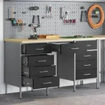 vidaXL 3-tlg. Werkstatteinrichtung-Set Schwarz Holzwerkstoff und Stahl