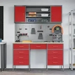 vidaXL 7-tlg. Werkstattschrank-Set mit Stecktafel Rot MDF und Metall