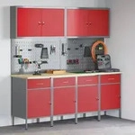vidaXL 10-tlg. Werkstattschrank-Set mit Stecktafel Rot MDF Metall