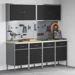 vidaXL 10-tlg. Werkstattschrank-Set mit Stecktafel Schwarz MDF Metall