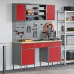 vidaXL 7-tlg. Werkbank-Set Rot Stahl