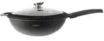 WOK Pfanne 32cm Induktion Aluguss mit Deckel Antihaft Bratpfanne...