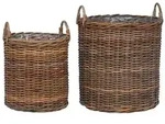 vidaXL Blumentopf K&ouml;rbchen mit Speicher 2 pcs Braun Lacak Rattan