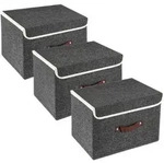 Aufbewahrungsbox Faltbar Stoff Deckel 38x25x25cm 3-St&uuml;ck Schwarz
