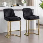 Ya-Home Barhocker 2er Set Barstuhl aus Samt tresenhocker mit goldenem metallbein