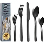 Besteckset 30 St&uuml;ck Schwarz Quadratische Griffe 30 St&uuml;ck