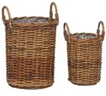 vidaXL Blumentopfkorb mit Speicher 2 pcs Braun Kubu Rattan