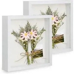 Bilderrahmen 3D Objektrahmen Echtglas Tischplatte Wei&szlig; 2er 23x23 cm