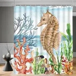 Duschvorhang 180x200 cm Seepferdchen Bemalt H200 x B180 cm (1er Pack)