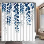 Duschvorhang Stoff wasserabweisend waschbar Blaublatt 180 x 180 cm