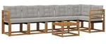vidaXL Outdoor-Sofagarnitur mit Kissen 7 pcs Nat&uuml;rlich und Hellgrau