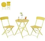 Bistro Set 2 St&uuml;hle Balkonm&ouml;bel Wetterfest Gelb mit Nut