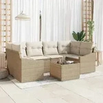 vidaXL 7-tlg. Garten-Essgruppe mit Kissen Beige Poly Rattan