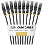 STARTECH.COM 50cm Black Slim CAT6 Cable 10 Pack Snagless 100W PoE UTP LSZH...