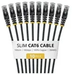 STARTECH.COM 1m Black Slim CAT6 Cable 10 Pack Snagless 100W PoE UTP LSZH 28AWG...